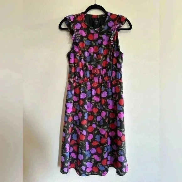 J. Crew - Black Motif Floral Dress - Size 6 - 100% Silk - Picture 1 of 7